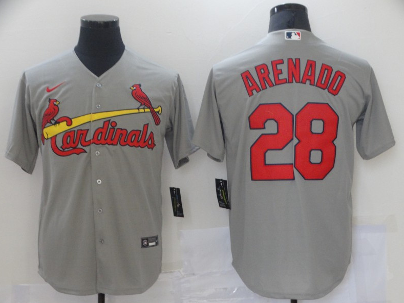 Men's St. Louis Cardinals #28 Nolan Arenado Grey Cool Base Stitched Jersey